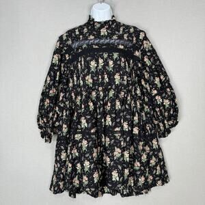 Pilcro Anthropologie Floral Babydoll Mini Dress Womens XS Black Boho Cottagecore